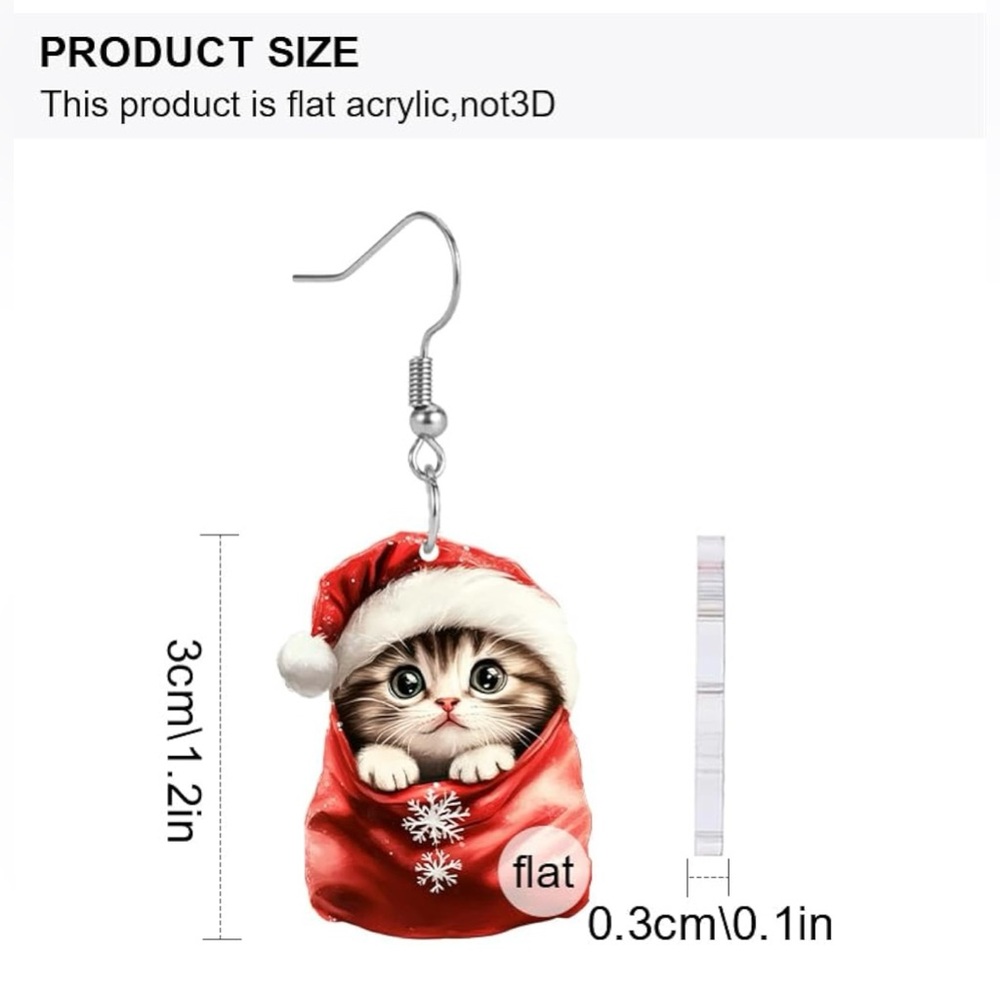 Cat with Santa Hat in a Bag Earrings NIP - Picture 3 of 7